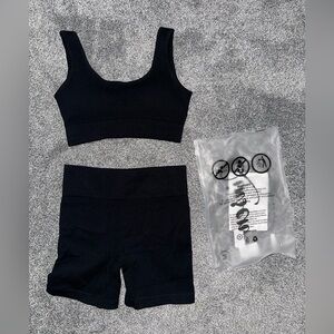 New 2 Piece Seamless Ribbed Crop Tank High Waist Shorts Yoga Outfit